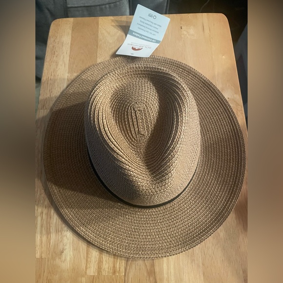 Accessories - Tan Wide-Brimmed Straw Hat for Sun Protection